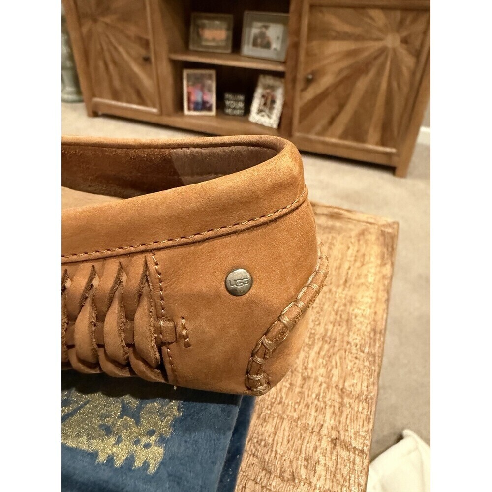 UGG Clary Womens 7.5 Brown Leather Moccasin Loafer Woven Driving Flats - Picture 2 of 10